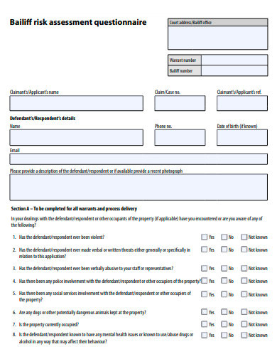 risk assessment questionnaire template