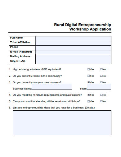 rural digital entrepreneurship workshop application template