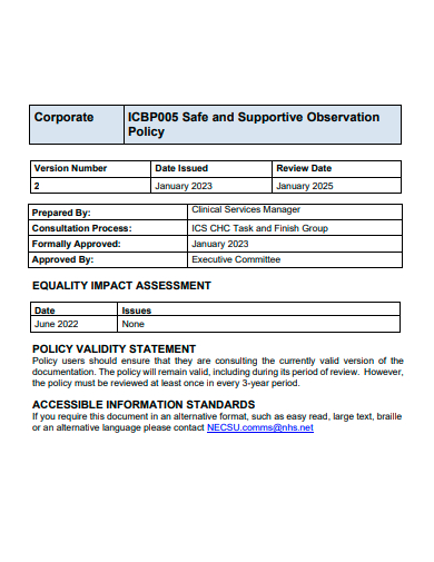 safe and supportive observation policy template