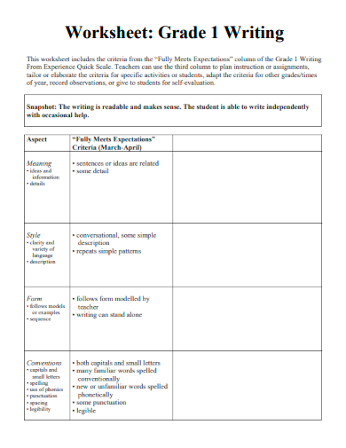 sample 1st grade writing worksheet template