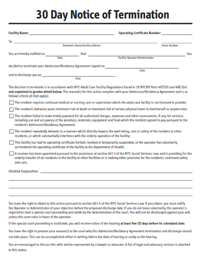 sample 30 day notice of termination template