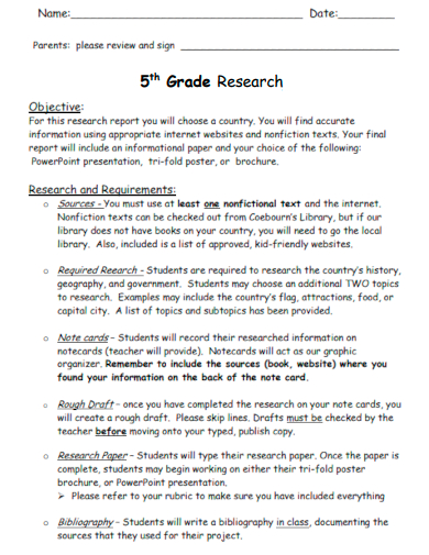 sample 5th grade research template
