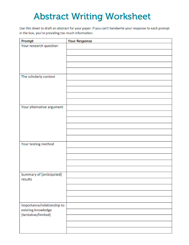 sample abstract writing worksheet template
