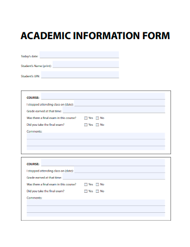 sample academic information form template