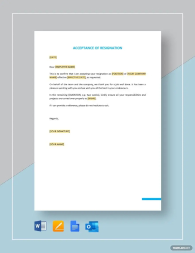 sample acceptance of resignation template