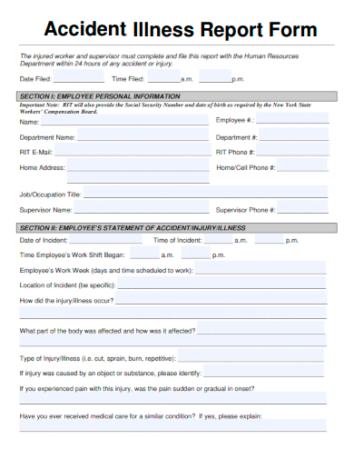 sample accident illness report form template
