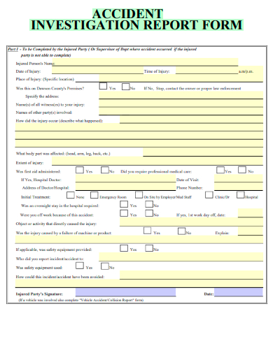 sample accident investigation report form template
