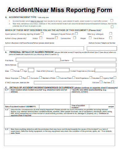 sample accident near miss report form template