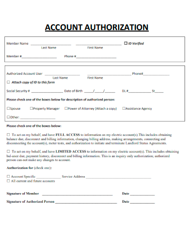 sample account authorization template