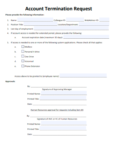 sample account termination request template