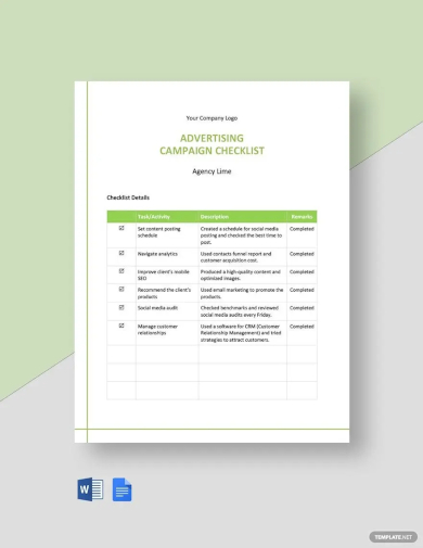 sample advertising campaign checklist template
