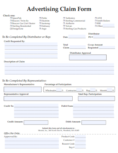 sample advertising claim form template