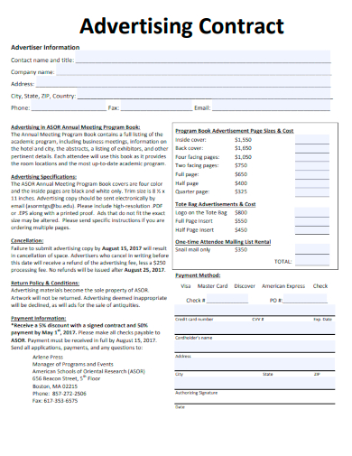 sample advertising contract form template