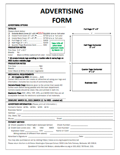 sample advertising format form template