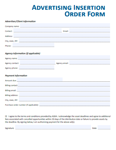 sample advertising insertion order form template