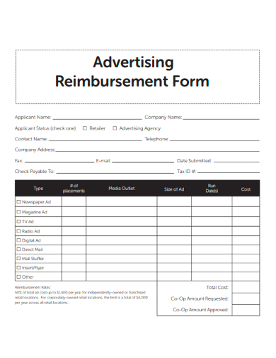 sample advertising reimbursement form template