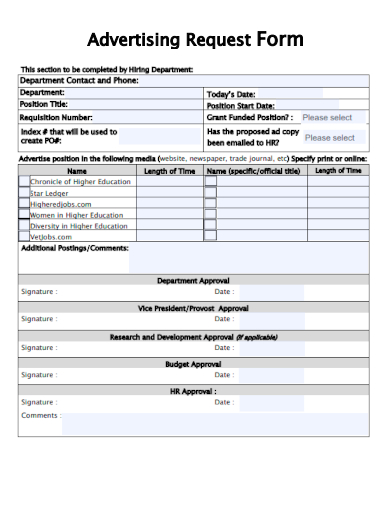 sample advertising request form template