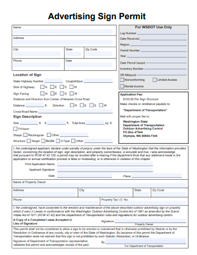 sample advertising sign permit form template