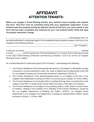 sample affidavit attention tenants template