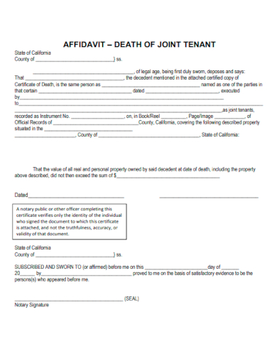 sample affidavit death of joint tenant template