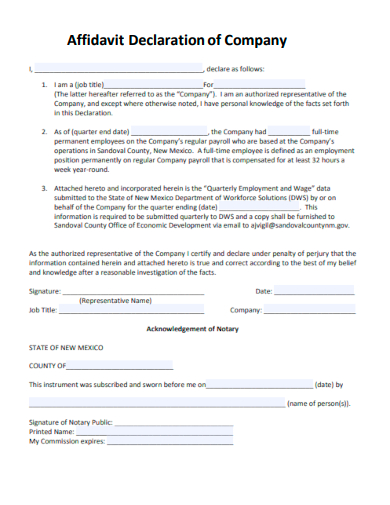 sample affidavit declaration of company template