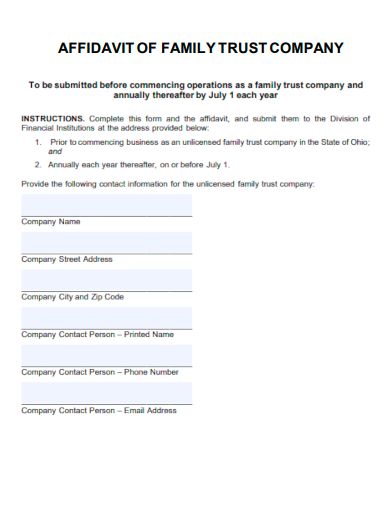 sample affidavit of family trust company template