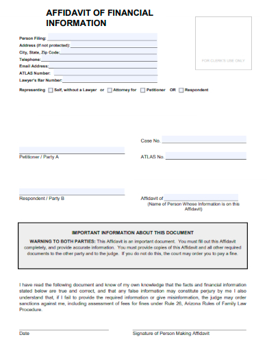 sample affidavit of financial information template