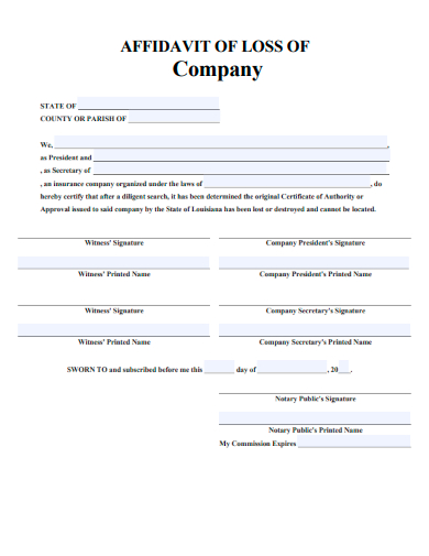 sample affidavit of loss of company template