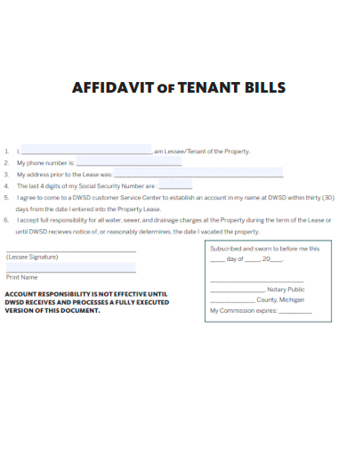 sample affidavit of tenant bills template