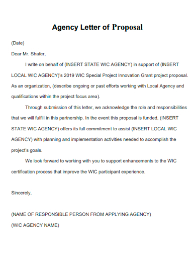 sample agency letter of proposal template