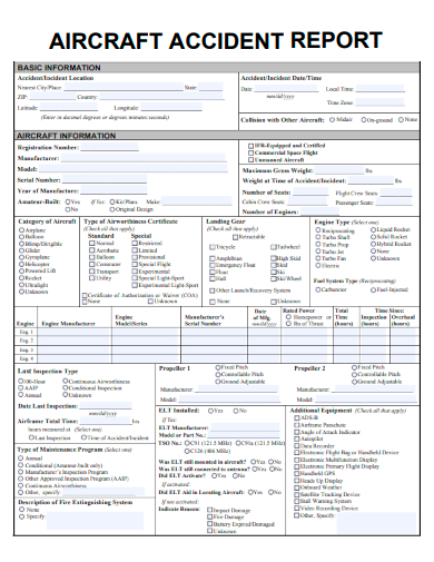 sample aircraft accident report form template
