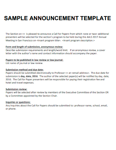 sample announcement blank template
