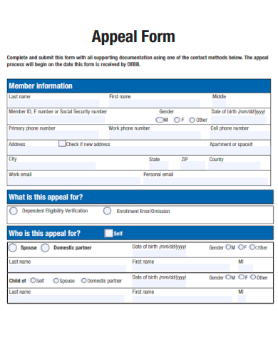 sample appeal basic form template