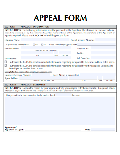 sample appeal blank form template