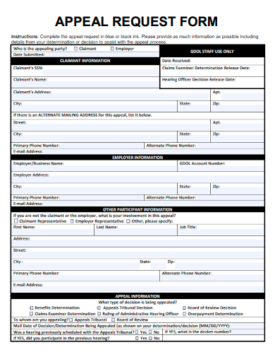 sample appeal request form template