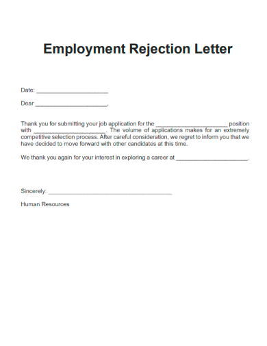 sample application employment rejection letter template
