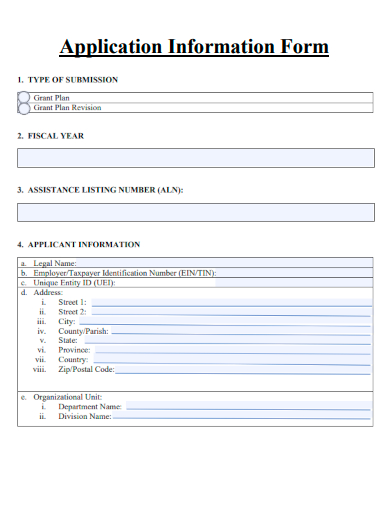 sample application information form template
