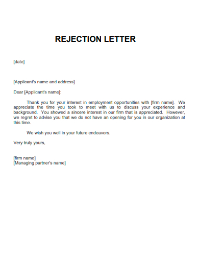 sample application rejection basic letter templates