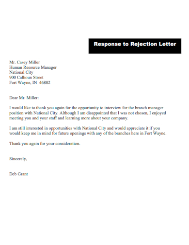 sample application response to rejection letter template