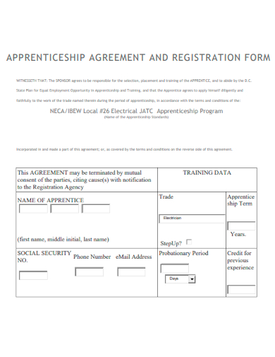 sample apprenticeship agreement registration form template