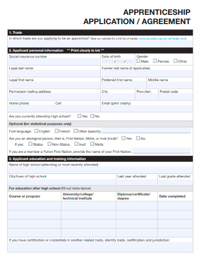 sample apprenticeship application agreement template
