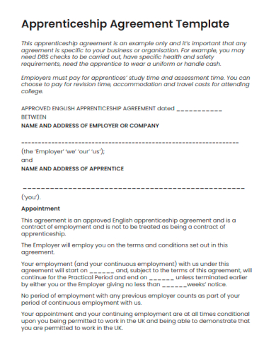 sample apprenticeship formal agreement template