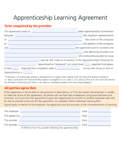sample apprenticeship learning agreement template