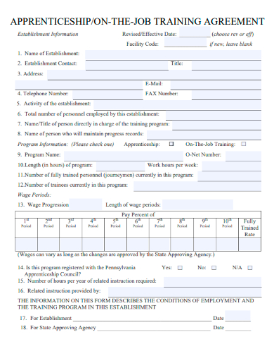 sample apprenticeship on the job training agreement template