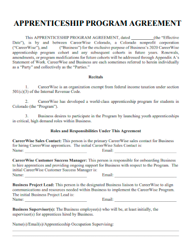 sample apprenticeship program agreement template