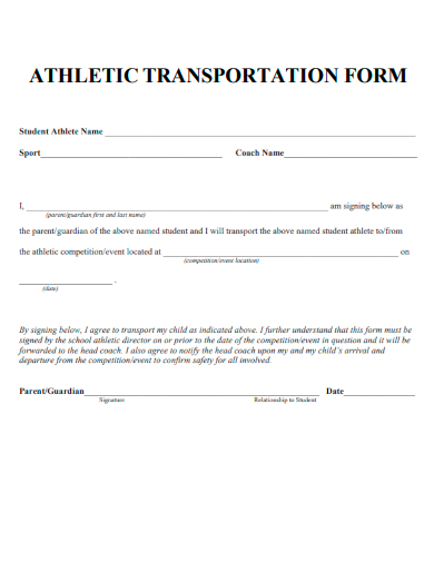 sample athletic transportation form template