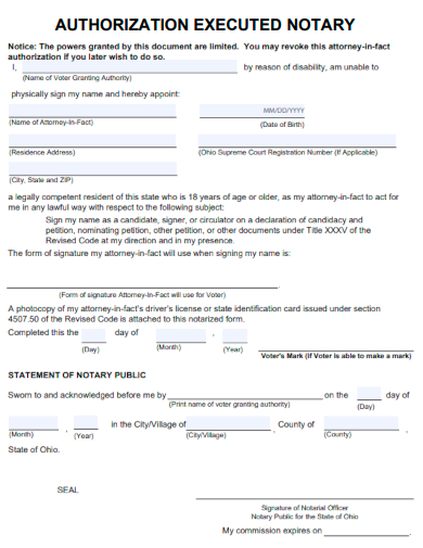 sample authorization executed notary template