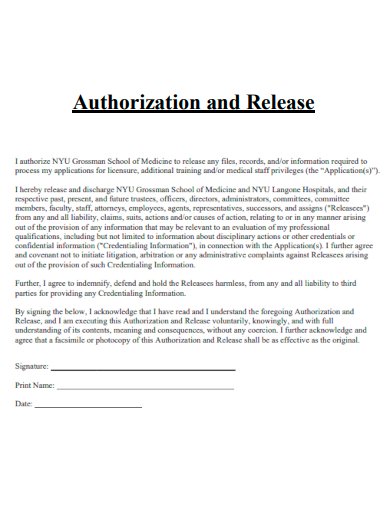 sample authorization and release template