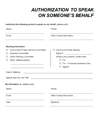 sample authorization to speak on someones behalf template