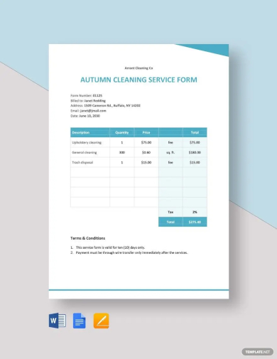 sample autumn cleaning service form template